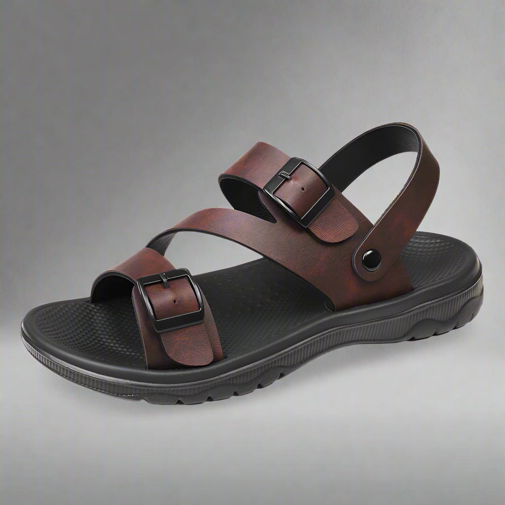 Sidon – Men's Black Roman-Style Leather Sandals | Non-Slip, Lightweight & Breathable