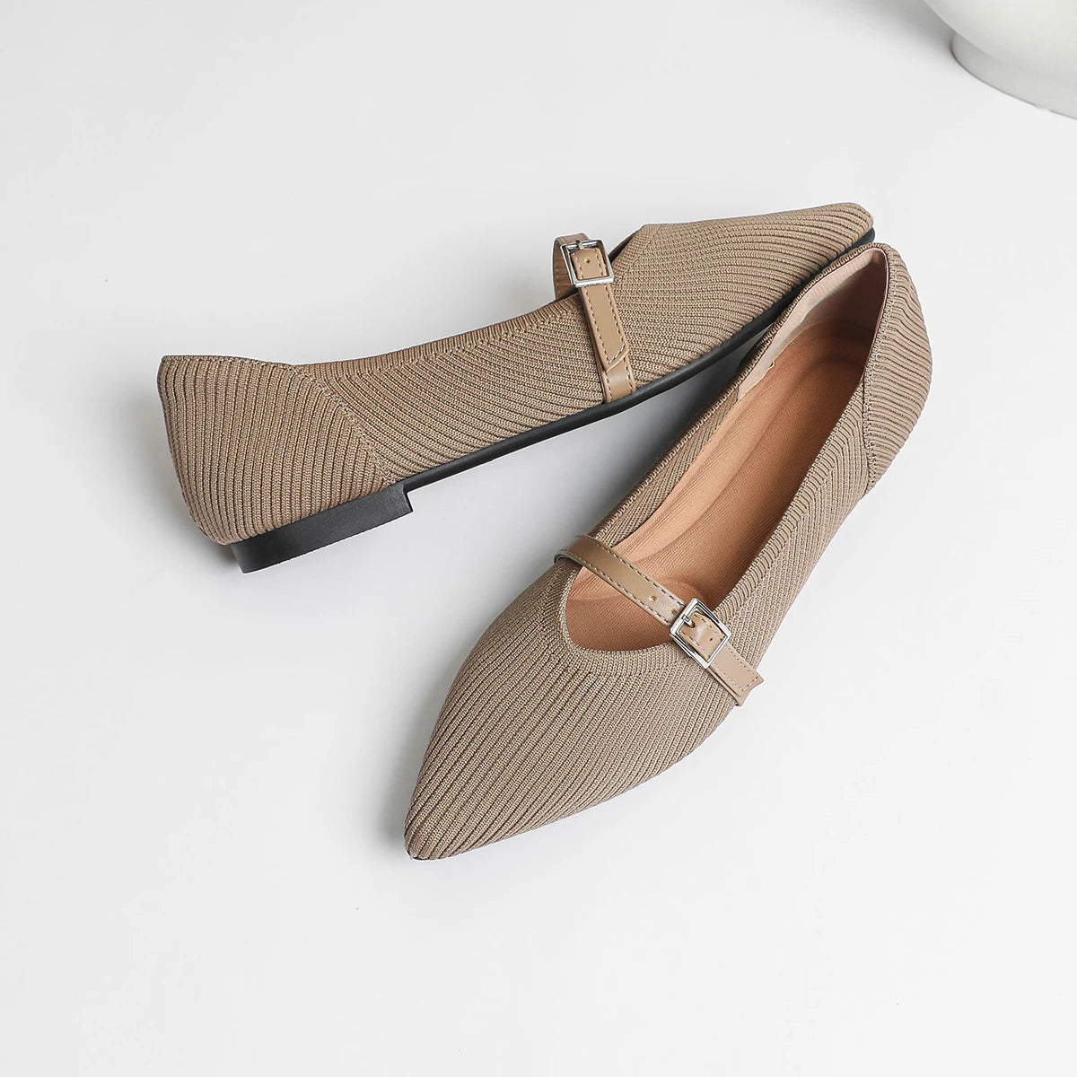The Seoul Pointed Knit Mary Janes Flats