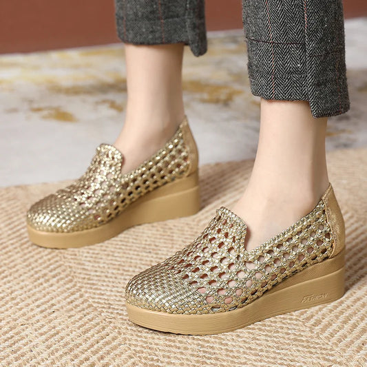 Cleopatra Platform Leather Summer Mocassim – Breathable, Soft Sole, Elegant Design