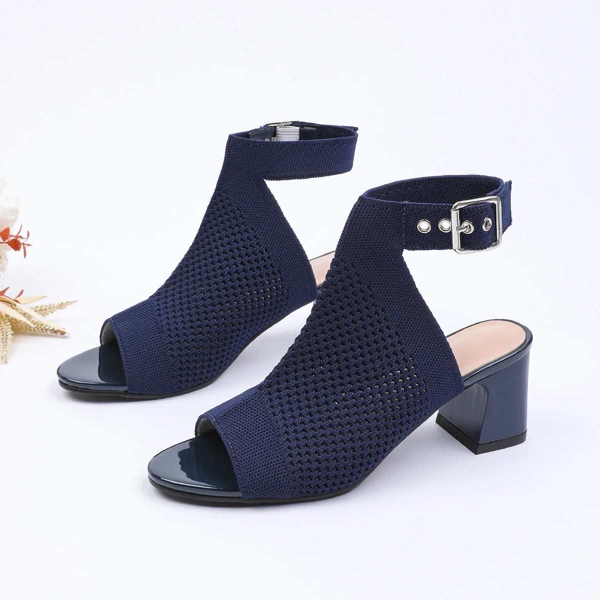 The Altaéa Milano Knit Block Heel Sandals (heel 5 cm)