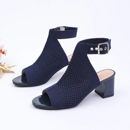 The Altaéa Milano Knit Block Heel Sandals (heel 5 cm)