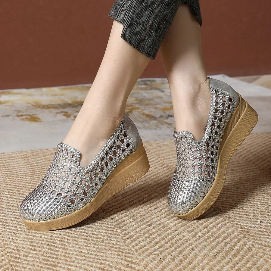 Cleopatra Plateau Leder Sommermokassin – Atmungsaktiv, weiche Sohle, elegantes Design