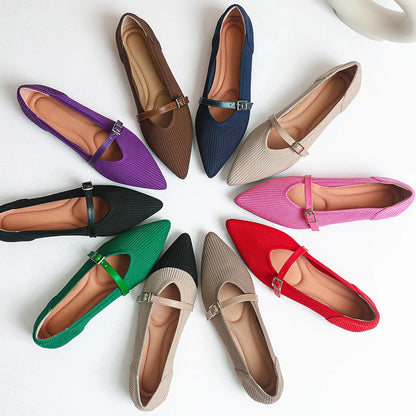The Seoul Pointed Knit Mary Janes Flats