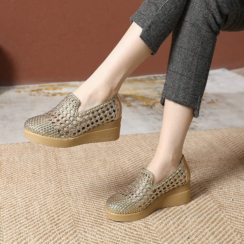 Cleopatra Plateau Leder Sommermokassin – Atmungsaktiv, weiche Sohle, elegantes Design